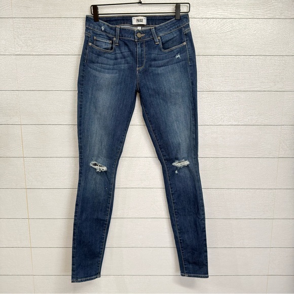 PAIGE Denim - PAIGE Verdugo Ultra Skinny Jeans Ripped Knees Medium Wash Y2K Aesthetic Sz 29